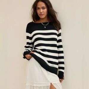 Aerie Black and White Striped Crew Neck Top